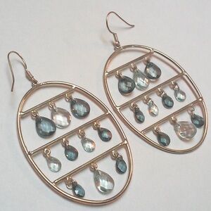 Silvertone and Blue Crystal Drop Boho Dangle Earrings
